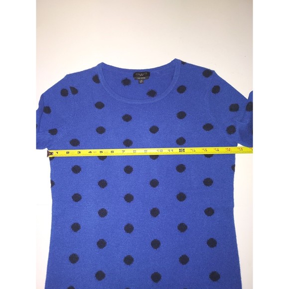 Ladies Talbot 100% Pure Cashmere Royal Blue W/Black Polka Dots Sweater Size P - Picture 4 of 7